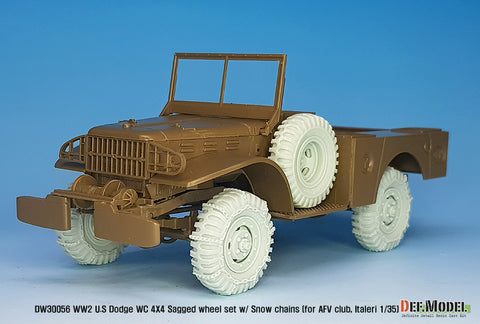 DEFモデル DW30056 1/35 WWII アメリカ ダッジ WC 4X4 スノーチェーン 自重変形ホイールセット (AFVクラブ, イタレリ1/35スケール用)