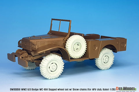 DEFモデル DW30056 1/35 WWII アメリカ ダッジ WC 4X4 スノーチェーン 自重変形ホイールセット (AFVクラブ, イタレリ1/35スケール用)