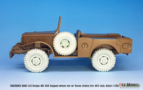 DEFモデル DW30056 1/35 WWII アメリカ ダッジ WC 4X4 スノーチェーン 自重変形ホイールセット (AFVクラブ, イタレリ1/35スケール用)