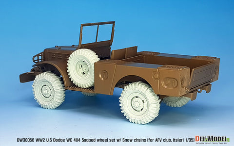 DEFモデル DW30056 1/35 WWII アメリカ ダッジ WC 4X4 スノーチェーン 自重変形ホイールセット (AFVクラブ, イタレリ1/35スケール用)