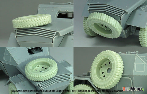 DEFモデル DW30074 1/35 WWII イギリス ディンゴ Mk.Ib スカウトカー 自重変形ホイールセット /w スペアタイヤ (ミニアート1/35スケール用)