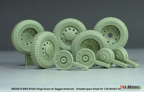 DEFモデル DW30074 1/35 WWII イギリス ディンゴ Mk.Ib スカウトカー 自重変形ホイールセット /w スペアタイヤ (ミニアート1/35スケール用)