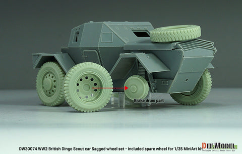 DEFモデル DW30074 1/35 WWII イギリス ディンゴ Mk.Ib スカウトカー 自重変形ホイールセット /w スペアタイヤ (ミニアート1/35スケール用)