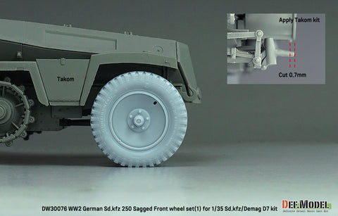 DEFモデル DW30076 1/35 WWII ドイツ SD.Kfz 250 自重変形ホイールセット (1) - (1/35 Sd.kfz 250, Demag D7キット用)