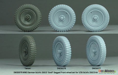DEFモデル DW30079 1/35 WWII ドイツ SD.Kfz 250/3 'グライフ' 自重変形ホイールセット - (1/35 Sd.kfz 250 グライフ用)