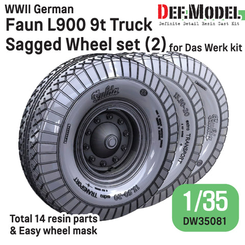 DEFモデル DW30081 1/35 WWII ドイツ ファウン L900 トラック ホイールセット-フルダ(2) (ダス・ヴェルク1/35スケール用)