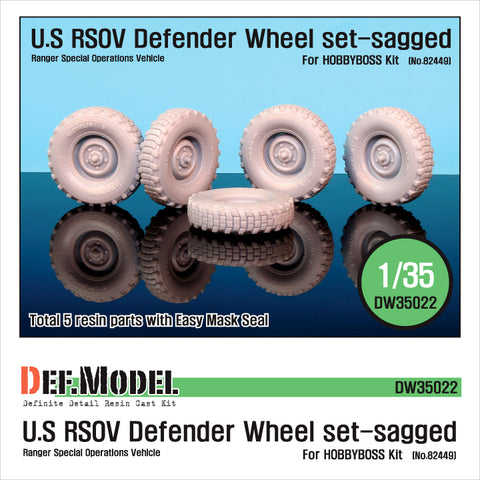 DEFモデル DW35022 1/35 現用 アメリカ RSOV(レンジャー特殊車両)ランドローバー・ディフェンダー 自重変形タイヤセット(ホビーボス 82449用)(4個+スペアタイヤ1個入り,マスキングシール付き)
