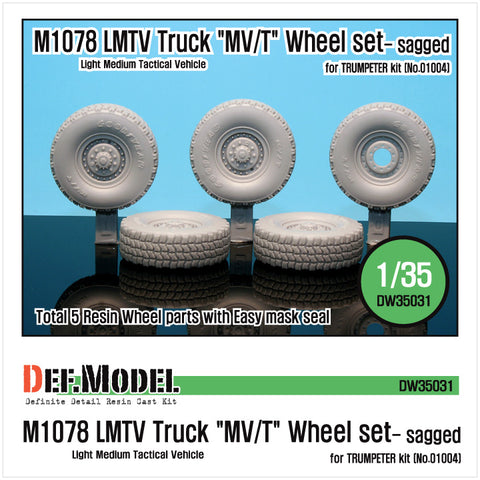 DEFモデル DW35031 1/35 現用 アメリカ M1078 LMTV 汎用トラック 自重変形タイヤセット(トランペッター01004用)(2種各2個+スペアタイヤ1個入り,マスキングシール付き)