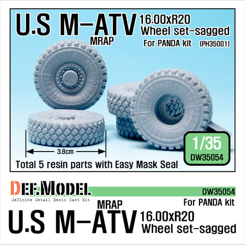 DEFモデル DW35054 1/35 現用 アメリカ M-ATV MRAP 自重変形タイヤセット(16.00xR20)(パンダホビー PH35001用)(2種各2個+スペアタイヤ1個入り,マスキングシール付き)