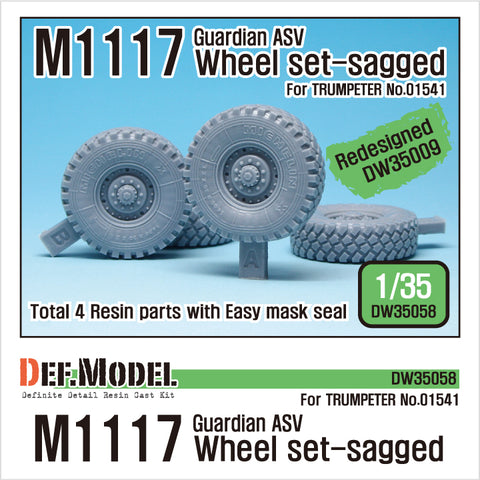 DEFモデル DW35058 1/35 現用 アメリカ M1117 ガーディアン 装甲警備車 自重変形タイヤセット(トランペッター用)(2種各2個入り,マスキングシール付き)