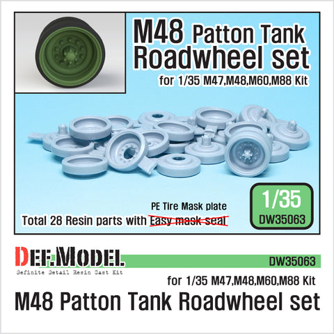 DEFモデル DW35063 1/35 現用 アメリカ M48 戦車 転輪セット(M47(イタレリ)/M48/M60/M88(AFVクラブ) に対応)(14セット入り,マスキングテンプレート付き)