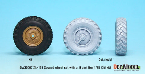 DEFモデル DW35067 1/35 現用 ソビエト/ロシア ZIL-131 トラック 自重変形タイヤセット(ICM用)(6種各1個+スペアタイヤ1個入り,マスキングシール付き)(フロントグリル修正パーツ付き)