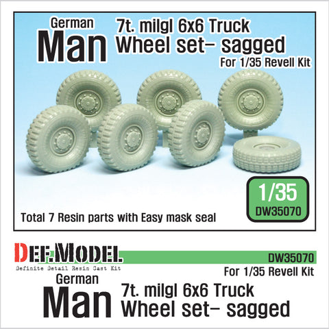 DEFモデル DW35070 1/35 現用 ドイツ MAN 7t. 軍用トラック 自重変形タイヤセット(レベル用)(3種各2個+スペアタイヤ1個入り,マスキングシール付き)