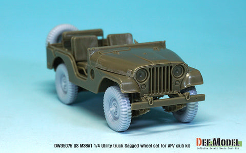 DEFモデル DW35075 1/35 現用 アメリカ M38A1 小型四輪車 自重変形タイヤセット(AFVクラブ/スカイボウ用)(4個+スペアタイヤ1個入り,マスキングシール付き)