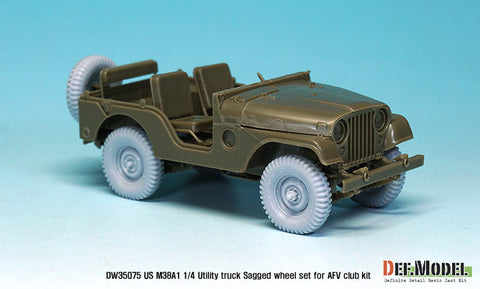 DEFモデル DW35075 1/35 現用 アメリカ M38A1 小型四輪車 自重変形タイヤセット(AFVクラブ/スカイボウ用)(4個+スペアタイヤ1個入り,マスキングシール付き)