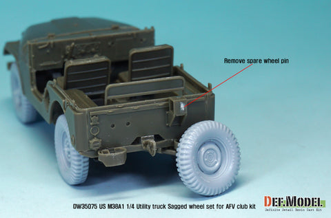 DEFモデル DW35075 1/35 現用 アメリカ M38A1 小型四輪車 自重変形タイヤセット(AFVクラブ/スカイボウ用)(4個+スペアタイヤ1個入り,マスキングシール付き)
