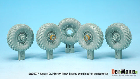 DEFモデル DW35077 1/35 現用 ソビエト/ロシア GAZ-66 トラック 自重変形タイヤセット(トランペッター用)(4個+スペアタイヤ1個入り,エッチングパーツ付き,マスキングシール付き)
