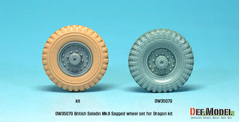 DEFモデル DW35079 1/35 現用 イギリス サラディンMk.II 装甲車 自重変形タイヤセット(ドラゴン用)(3種各2個,マスキングシール付き)