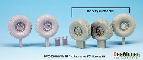 DEFモデル DW35086 1/35 現用 アメリカ ハンビー MT(泥濘地用タイヤ)パンクしたタイヤセット(アカデミー/ブロンコ/タミヤ用)(パンクタイヤ2個,自重変形タイヤ2個+スペアタイヤ1個入り,マスキングシール付き)