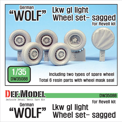 DEFモデル DW35088 1/35 現用 ドイツ Lkw 軽車両 ウルフ 自重変形タイヤセット(レベル用) (2種計2個+スペアタイヤ2種各1個入り,マスキングシール付き)