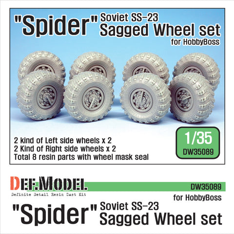 DEFモデル DW35089 1/35 現用 ソビエト/ロシア SS-23 スパイダー 戦術弾道ミサイル自走砲 自重変形タイヤセット(ホビーボス用)(4種各2個,マスキングシール付き)