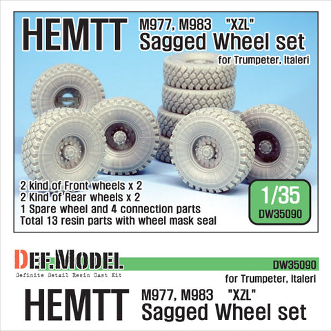 DEFモデル DW35090 1/35 現用 アメリカ HEMTT M977/M983 重機動戦術トラック 自重変形タイヤセット(トランペッター/イタレリ用)(4種各2個,マスキングシール付き)