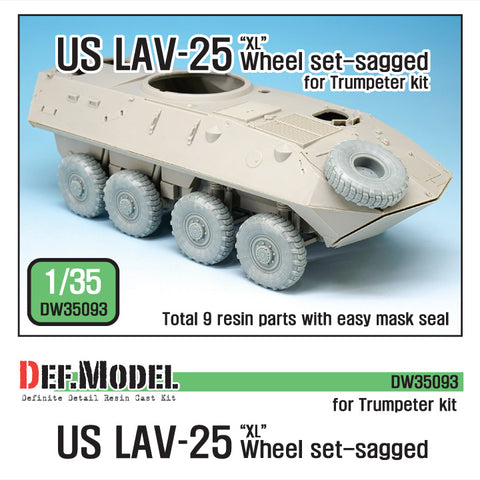 DEFモデル DW35093 1/35 現用 アメリカ海兵隊 LAV-25 歩兵戦闘車 自重変形タイヤセット(ミシュランXL)(トランペッター用)(8種各1個+スペアタイヤ1個入り,マスキングシール付き)
