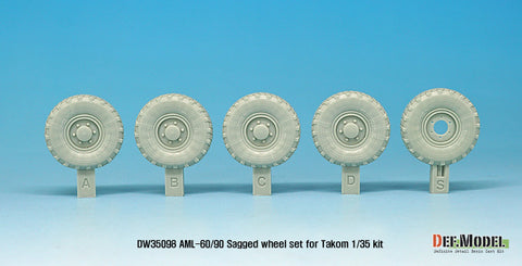DEFモデル DW35098 1/35 現用 フランス AML-60/90 装輪装甲車 自重変形タイヤセット(タコム用)(2種各2個+スペアタイヤ1個入り,マスキングシール付き)