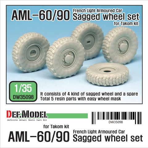 DEFモデル DW35098 1/35 現用 フランス AML-60/90 装輪装甲車 自重変形タイヤセット(タコム用)(2種各2個+スペアタイヤ1個入り,マスキングシール付き)