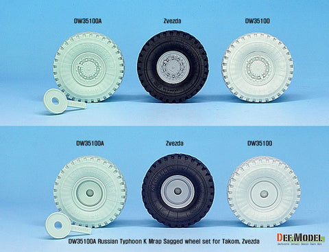 DEFモデル DW35100A 1/35 現用 ロシア カマズ タイフーン-K MRAP 自重変形タイヤセット(タコム/ズベズダ用)(3種各2個入り,マスキングシール付き)