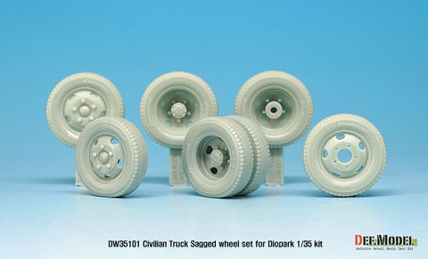 DEFモデル DW35101 1/35 現用 民生ダンプカー 自重変形タイヤセット(ダイオパーク用)(3種各2個+スペアタイヤ1個入り,マスキングシール付き)