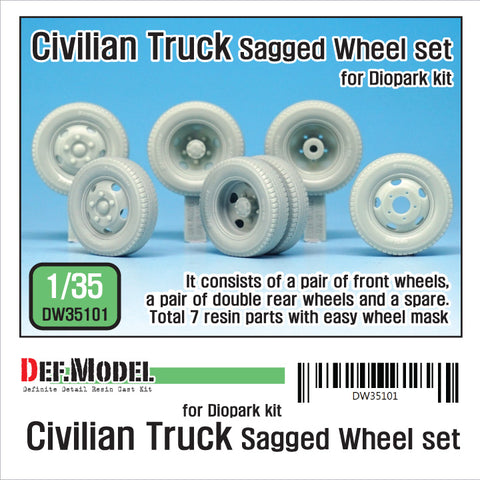 DEFモデル DW35101 1/35 現用 民生ダンプカー 自重変形タイヤセット(ダイオパーク用)(3種各2個+スペアタイヤ1個入り,マスキングシール付き)