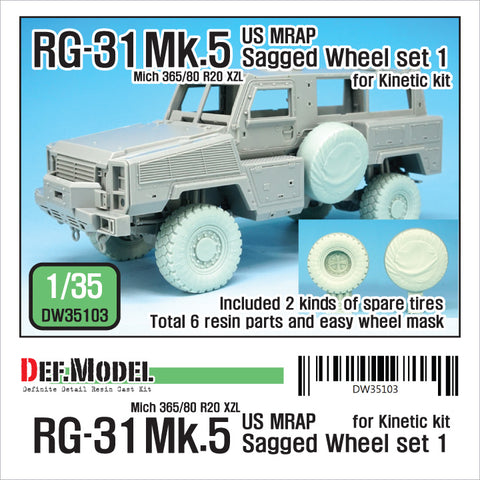 DEFモデル DW35103 1/35 現用 アメリカ RG-31 Mk.5 MRAP 自重変形タイヤセット(キネティック用)(2種各2個+スペアタイヤ2個入り,マスキングシール付き)