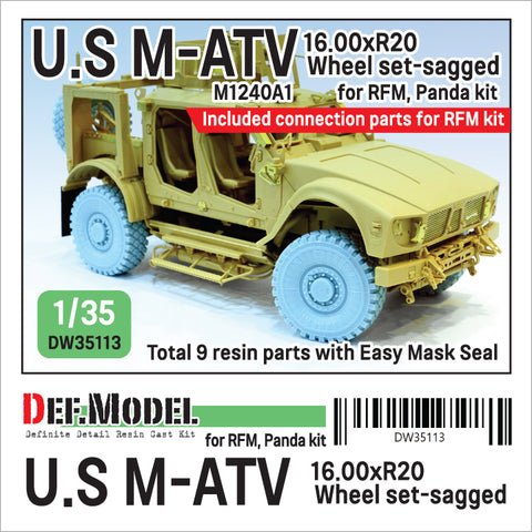 DEFモデル DW35113 1/35 現用 アメリカ M1240A1 MRAP M-ATV 自重変形タイヤセット(16.00xR20)(RFM/パンダホビー用)(2種各2個+スペアタイヤ1個入り,マスキングシール付き)