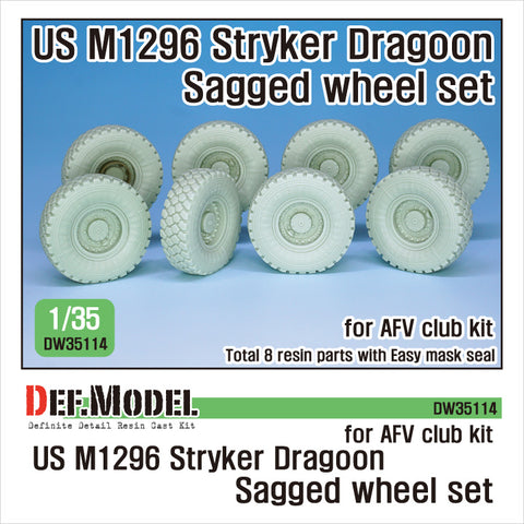 DEFモデル DW35114 1/35 現用 アメリカ M1296 ストライカー ドラグーン 歩兵戦闘車 自重変形タイヤセット(AFVクラブ用)(4種各2個入り,マスキングシール付き)