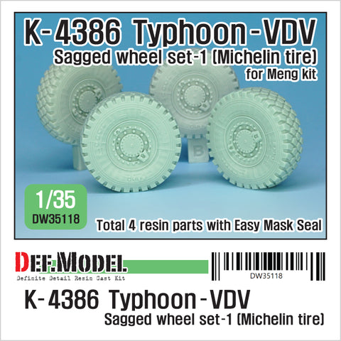 DEFモデル DW35118 1/35 現用 ロシア K-4386 タイフーン VDV(空挺隊)装輪装甲車 自重変形タイヤセット(1)(ミシュラン)(モンモデル用)(2種各2個入り,マスキングシール付き)