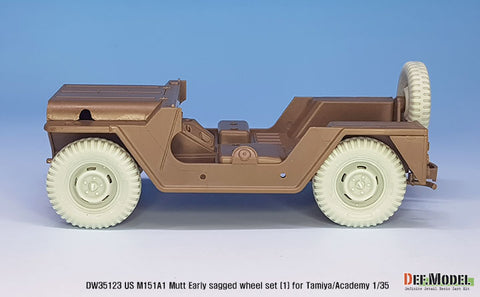 DEFモデル DW35123 1/35 現用 アメリカ M151A1 マット 小型多用途トラック 自重変形タイヤセット”初期型”(1)(軍用タイヤ)(タミヤ/アカデミー用)(4個+スペアタイヤ1個入り,マスキングシール付き,レジンパーツ付き)