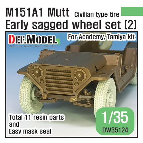 DEFモデル DW35124 1/35 現用 アメリカ M151A1 マット 小型多用途トラック 自重変形タイヤセット”初期型”(2)(民生タイヤ)(タミヤ/アカデミー用)(4個+スペアタイヤ1個入り,マスキングシール付き,レジンパーツ付き)