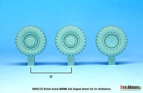 DEFモデル DW35125 1/35 現用 イギリス ジャッカル1 MWMIK(高機動戦闘車両) 自重変形タイヤセット(ホビーボス用)(2種各2個+スペアタイヤ1個入り,マスキングシール付き)