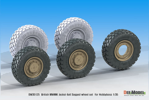 DEFモデル DW35125 1/35 現用 イギリス ジャッカル1 MWMIK(高機動戦闘車両) 自重変形タイヤセット(ホビーボス用)(2種各2個+スペアタイヤ1個入り,マスキングシール付き)