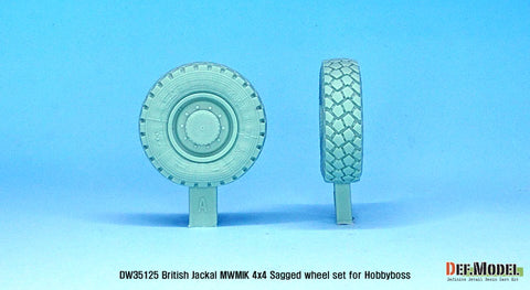 DEFモデル DW35125 1/35 現用 イギリス ジャッカル1 MWMIK(高機動戦闘車両) 自重変形タイヤセット(ホビーボス用)(2種各2個+スペアタイヤ1個入り,マスキングシール付き)
