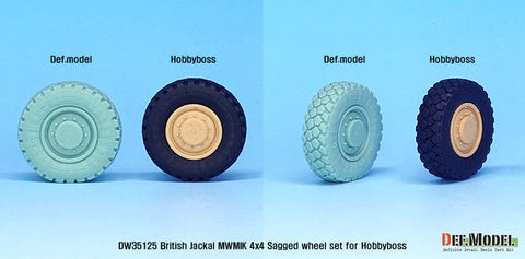 DEFモデル DW35125 1/35 現用 イギリス ジャッカル1 MWMIK(高機動戦闘車両) 自重変形タイヤセット(ホビーボス用)(2種各2個+スペアタイヤ1個入り,マスキングシール付き)