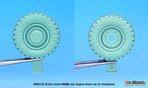DEFモデル DW35125 1/35 現用 イギリス ジャッカル1 MWMIK(高機動戦闘車両) 自重変形タイヤセット(ホビーボス用)(2種各2個+スペアタイヤ1個入り,マスキングシール付き)