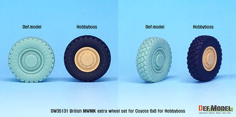 DEFモデル DW35131 1/35 現用 イギリス MWMIK(高機動戦闘車両) 追加タイヤセット(ホビーボス 6x6 コヨーテ用)(自重変形タイヤ1種2個+スペタタイヤ1個入り,マスキングシール付き)