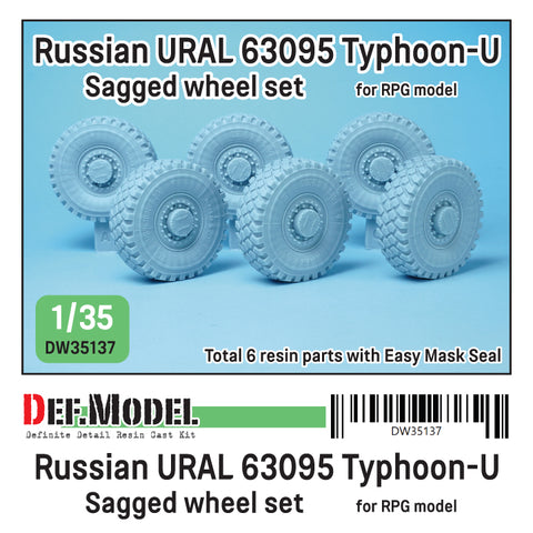 DEFモデル DW35137 1/35 現用 ロシア ウラル 63095 タイフーン-U MRAP 自重変形タイヤセット(RPGモデル用)(3種各2個入り,マスキングシール付き)