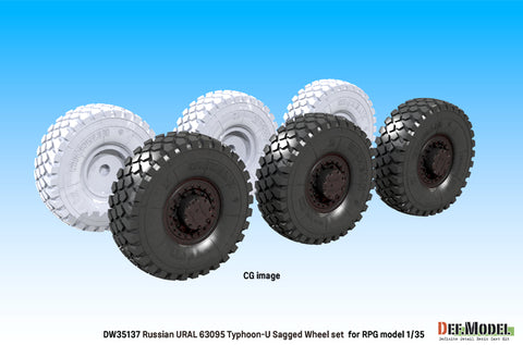 DEFモデル DW35137 1/35 現用 ロシア ウラル 63095 タイフーン-U MRAP 自重変形タイヤセット(RPGモデル用)(3種各2個入り,マスキングシール付き)