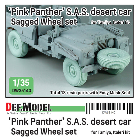 DEFモデル DW35140 1/35 WWII イギリス S.A.S. ランドローバー･ピンクパンサー 自重変形タイヤセット(タミヤ/イタレリ用)(2種各2個+スペアタイヤ1個入り,マスキングシール付き)