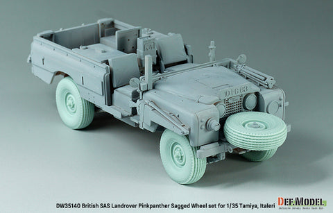 DEFモデル DW35140 1/35 WWII イギリス S.A.S. ランドローバー･ピンクパンサー 自重変形タイヤセット(タミヤ/イタレリ用)(2種各2個+スペアタイヤ1個入り,マスキングシール付き)