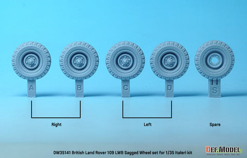 DEFモデル DW35141 1/35 現用 イギリス ランドローバー 109 LWB 自重変形タイヤセット(イタレリ用)(4種各1個+スペアタイヤ1個入り,マスキングシール付き)