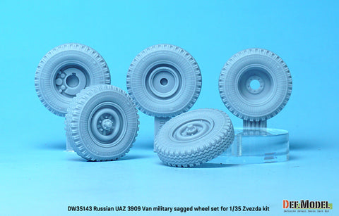DEFモデル DW35143 1/35 現用 ロシア UAZ-3909 ワンボックスバン 自重変形タイヤセット(軍用タイプ)(ズベズダ用)(3種計4個+スペアタイヤ1個入り,マスキングシール付き)